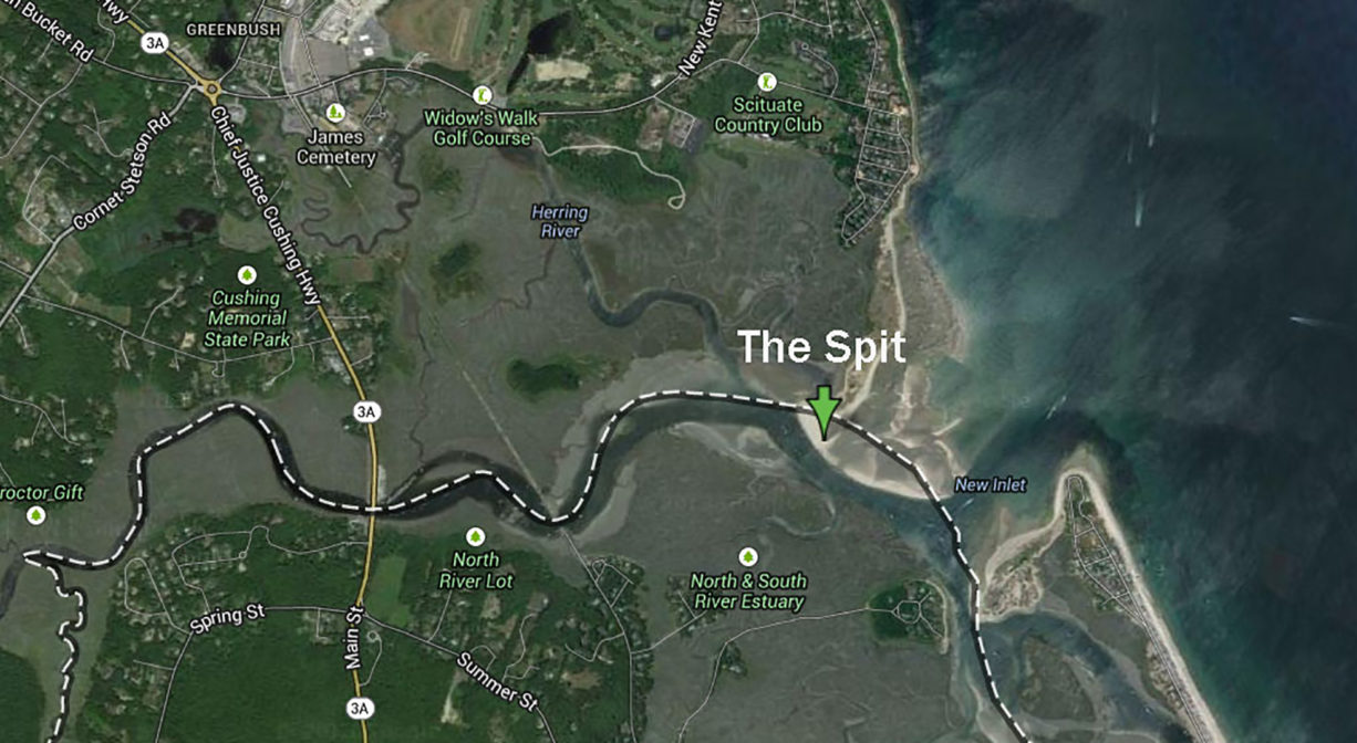 Map that shows the location of The Spit, at the mouth of the North River.