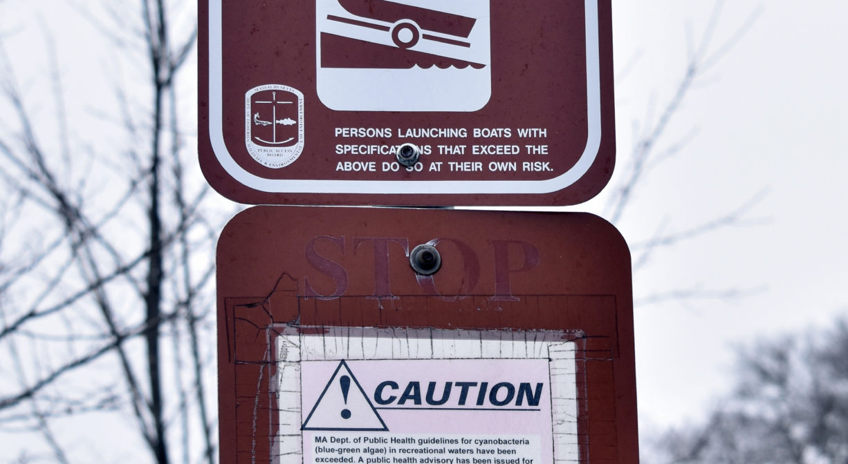 A photograph of two signs with boat access info.