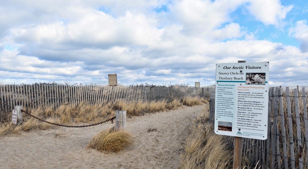 A photograph of the entrance to a park, with fence and property signs.