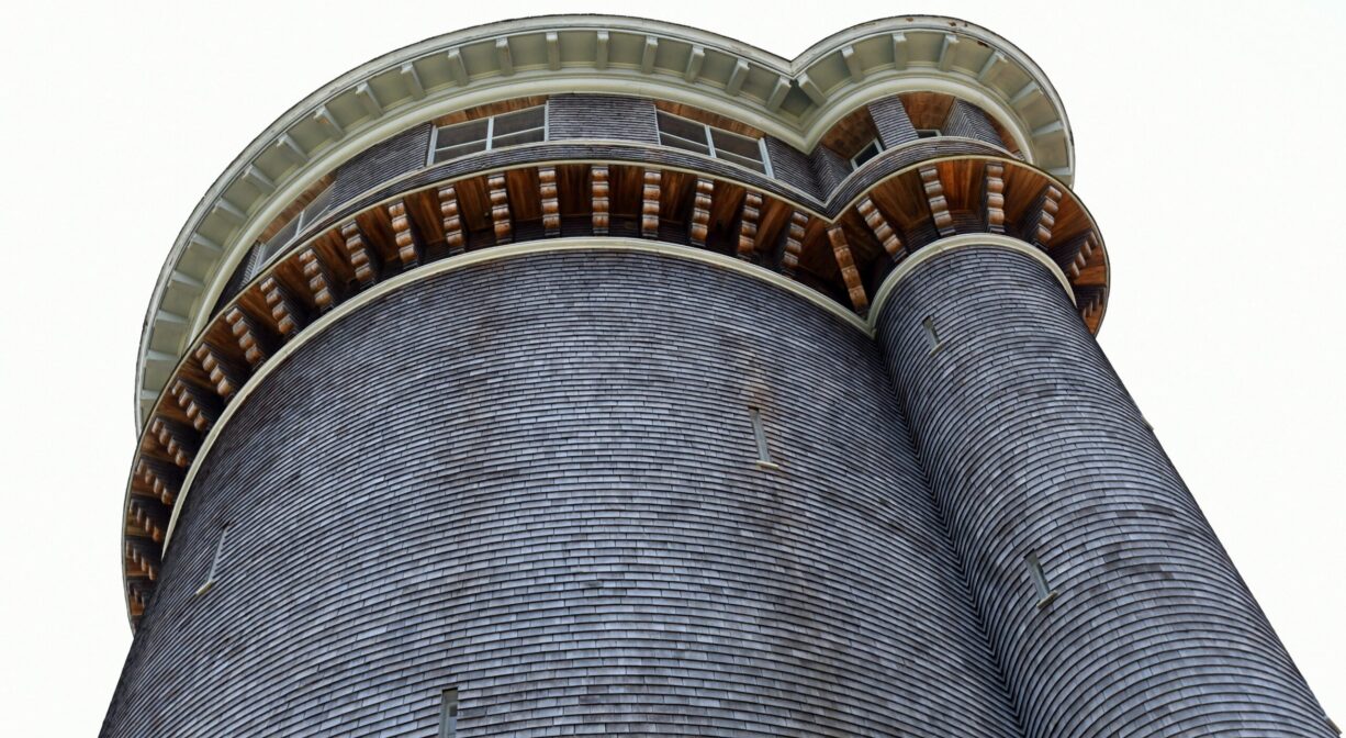 A detail photograph of an ornate tower.